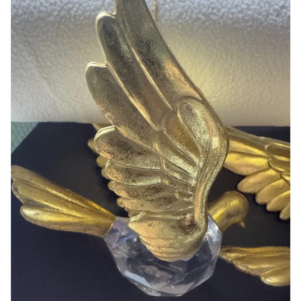 Vtg Lot of 2 Flying Cardinal Bird Plastic Acrylic Faceted Ornaments Gold As Is